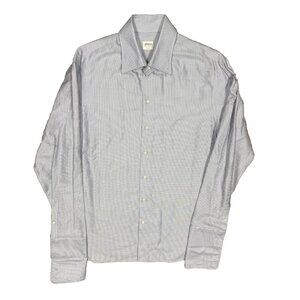 Giorgio Armani Dress Shirt French Cuffs Italy Cotton Textrued Blue 16 1/2 Large